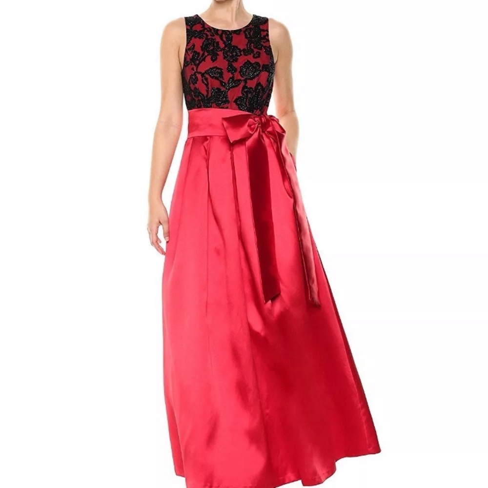 Eliza J Floral Glitter Velvet Red Dress Gown SZ 6
